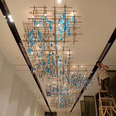 China Modern casual cafe restaurant sales building art rectangular glass sand table villa pendant lamp for sale