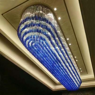 China Customized Modern Led Modern Hotel Elliptical Oval Long Blue And Clear Glass Light Chandelier for sale