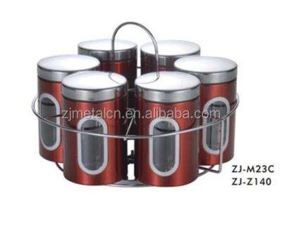 China Sustainable Colorful Kitchen Accessories Stainless Steel Tea Coffee Sugar Canister Set With Grate for sale