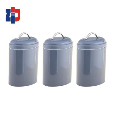 China Oval Canister 3 Set Freshness Preservation Food Storage Jar Metal Cookie Jar Set for sale