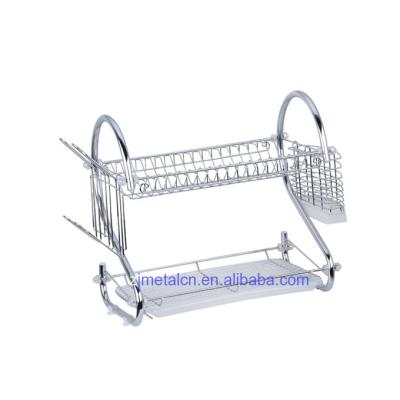 China Large Sustainable 2 Tier Modern Sideboard Chrome Plated Dish Drying Rack With Chopsticks Rack for sale