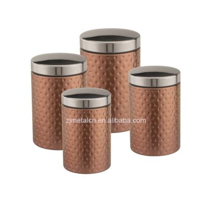 China Sustainable Metal Copper Tea Coffee Sugar Canisters Jar Set For Kitchen for sale