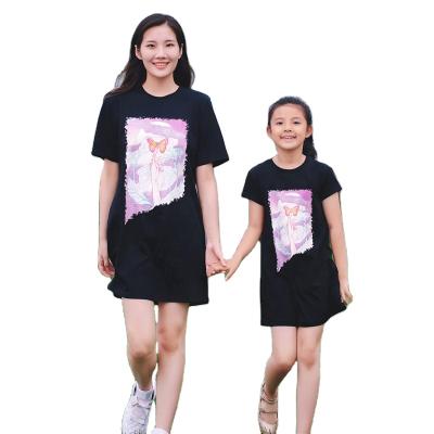 China Mom Compressed Girl Dress Cotton Print Oversized T-shirt Dress For Kids Cotton Print Tank Top T-shirt Dress for sale