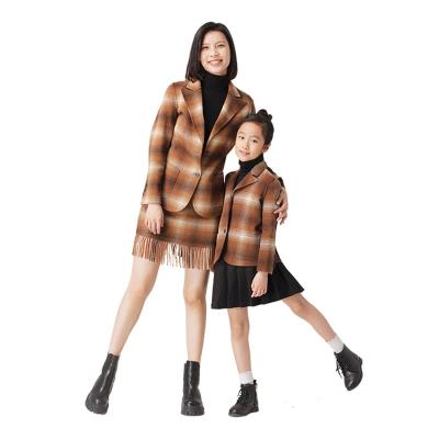 China Chinese Offer Good Elasticty/100% Wool/Wool Parent-child Brown Plaid Skin-friendly And Soft Coat For Garment Industry for sale