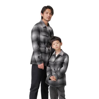 China 100% wool / hot sale advanced 100% wool workmanship father-son outfit Gray Wool Coat for clothing products for sale