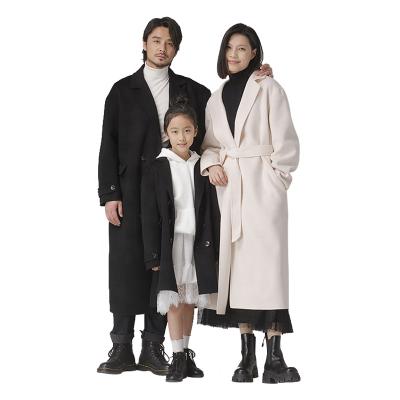 China Breathable Family Clothes Turn-Down Black White Collar Cashmere Coat Matching Ditch Coat Long For Men Women Winter,Kids Woolen Coat for sale