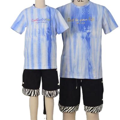 China Multi Dye T-shirt Matching Family Outfits Summer Unisex Casual Round Neck Anti-Pilling Tie-Dye T-shirt Letter-Printed Half Sleeve for sale