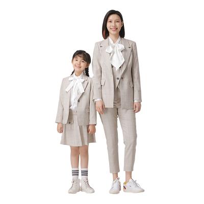 China Breathable Formal Office Wear Plaid School Suits High Waist Plaid Mom And Daughter Anti-Wrinkle Suit Cross Vest Skirt Suits for sale