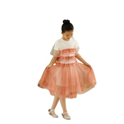 China Breathable Mesh Patchwork Dress Children Girl Kids Tulle Dress Hot Sale Short Sleeve for sale