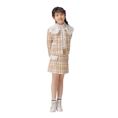 China Beautiful/Korean style girl's patchwork plaid Skirt+coat tweed coat/princess style and skirt plaid girl sets tweed skirt tweed line one line blazer for sale