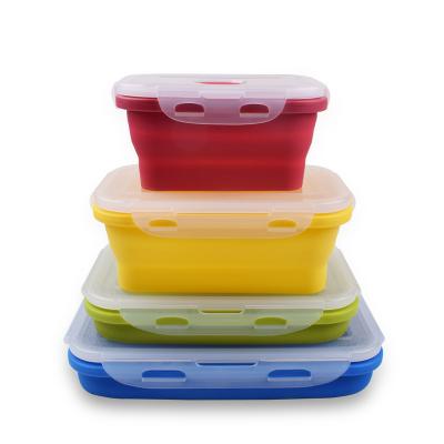 China 4 Pack Viable Kids School Collapsible Bento Silicone Storage Bins Lunch Tiffin Boxes Set Collapsible Lunch Box Containers Meal Prep Food for sale