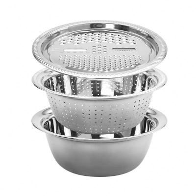 China Multifunctional Kitchen Sustainable Accessories 3pcs Grater Set Mixing Bowls Wash Basin For Vegetable / Fruit for sale