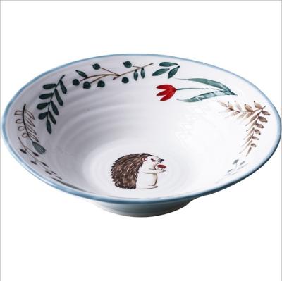 China Retro Japanese Ceramic Soup Noodle Bowl Household Viable Forest Animal Bowl Hand Painted Ceramic Salad Bowl for sale