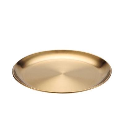 China Sustainable Kitchen Home Hotel Kitchen Plate Restaurant 304 Stainless Steel Gold Metal Camping Dinner Dishes for sale