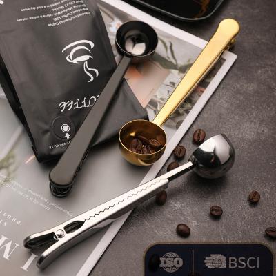 China Sustainable Stainless Steel Teaspoon Scoop With Bag Clip Coffee Doser With Clip for sale