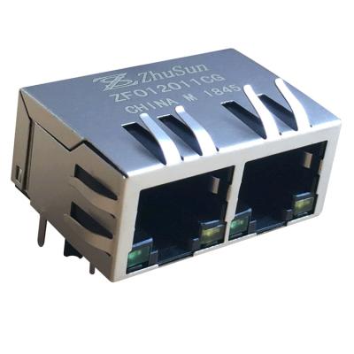 China Board Guide 1x2 Port RJ45 Connector With Magnetic Modular Jack 62F-1361GYD8W2NL for sale