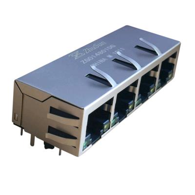 China Board Guide Tag UP 100/1000 Base-T 1x4 RJ45 Connector With Magnetic Modular Jack RTC-134AAK1A for sale