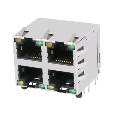 China HCJ22-802SK-L11 8P8C Shielded 2x2 RJ45 Stacked and Single Gang Multiple Ethernet Connectors HCJ22-802SK-L11 for sale