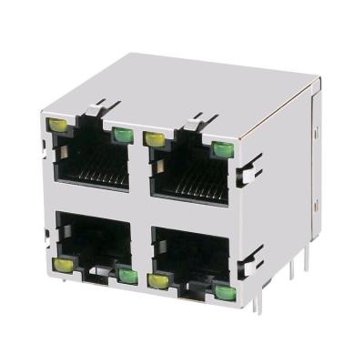 China 8P8C Shielded 2x2 RJ45 Ethernet Connectors Stacked And Single Gang Multiple Socket E5J88-A4AJA1-L for sale