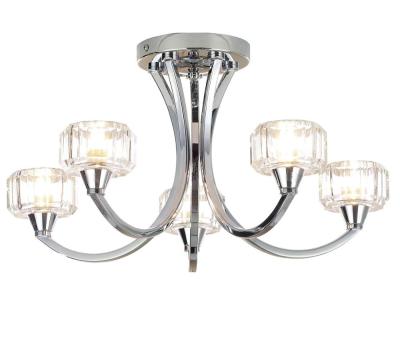 China Modern Modern Collection of Lighting Cut Glass Shades Chrome Effect 5 Lamp Bathroom Crystal Ceiling Light for sale