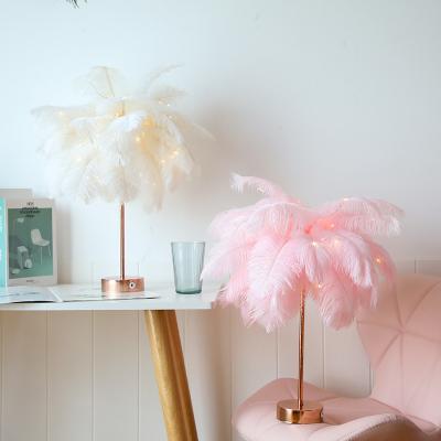 China Zhongshan Modern Luxury Hotel Bedroom Nordic Home Lighting Red Ostrich Feathers Floor Standing Light for sale