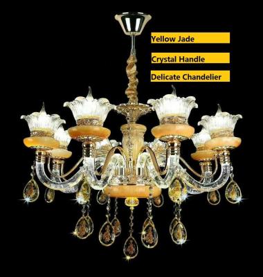 China Luxry and Delicate LED Crystal Chandelier with Yellow Jade and Candle Lights for Living Room or Villa for sale