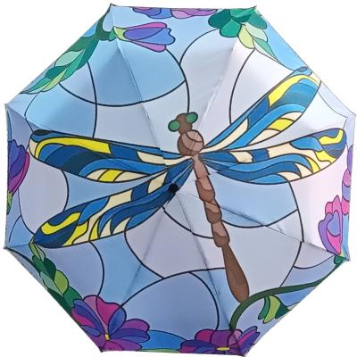 Chine Design personnalisé DIY Dragonfly Animal Pattern parapluie triple avec revêtement noir à vendre