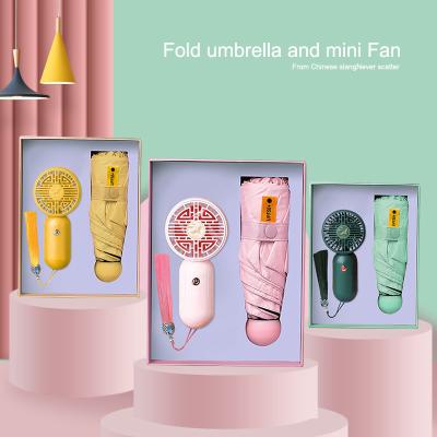 China Pongee Regenschirm 5 Klapptaschen Regenschirm Mini-Ventilator und Custom Logo Frauen Geschenkbox zu verkaufen