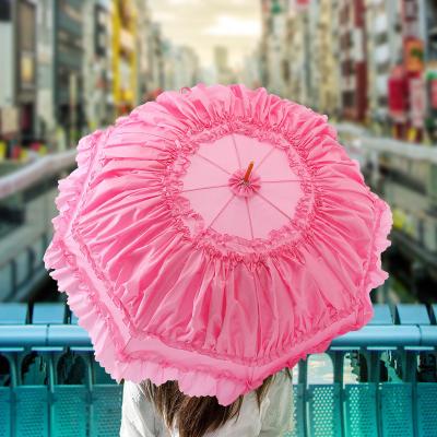 China 8K Steel Ribs Semi Automatic Princess Lace Umbrellas for Women Pink Color Custom Logo for sale