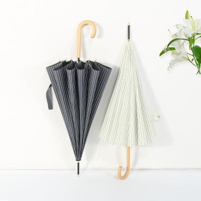 China Japanese and Korean Style Striped Cloth Wooden Hook Handle Umbrella Auto Open Feature for sale