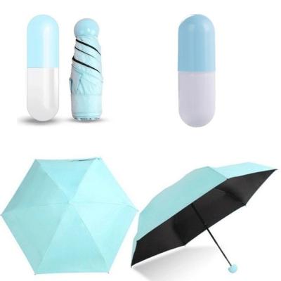 China Polyester Mini 5 Fold Anti UV Pill Zwart Gecoat Regen paraplu Pocket Opvouwbare paraplu's Te koop