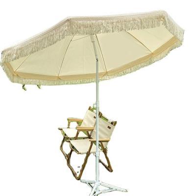 China White Power Coated Steel Frame Large Outdoor Beach Umbrella with Tassels and Sunshade for sale