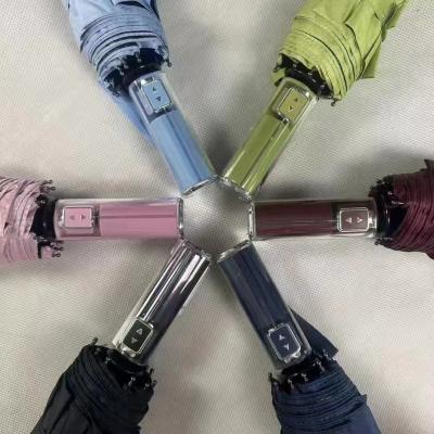 중국 Hot Sale Three Folding Automatic Mechanical Design Handle Umbrella UV Block Umbrella 판매용