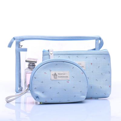 China Fashion Price PVC 3in1 Cosmetic Makeup Bag Cheap Colorful Printing Portable Anchor Travel Cosmetic Bag for sale