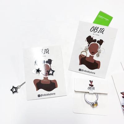 China Recyclable Small Order Accept Paper Card Jewelry Packaging Earring Card Nice Logo Printing White Cardboard Jewelry Card For Necklace/Ring for sale