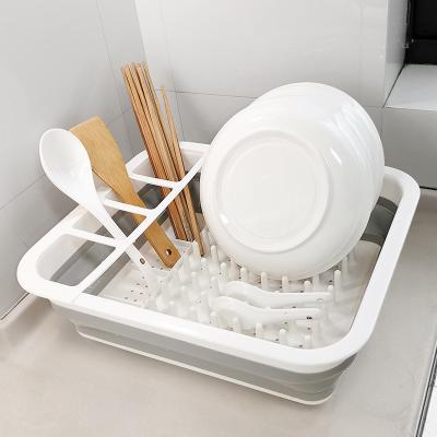 China Folding Plastic Storage Rack Portable Dish Rack Kitchen Counter Dish Rack Dish Drying Rack for sale