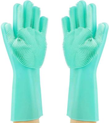 China Heat Resistant Household Dish Wash 100% Food Grade Silicone Brush Rubber Dish Washing Cleaning Gloves for sale