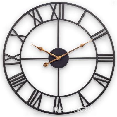 China Roman Numerals Minimalism Industrial Home Radio Round Skeleton Decor Metal Decorative Wall Clock for sale