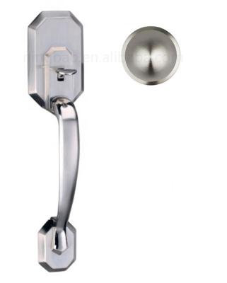 China Cylindrical Exterior Lock Front Door Handleset Satin Nickel Entry Gripset for sale