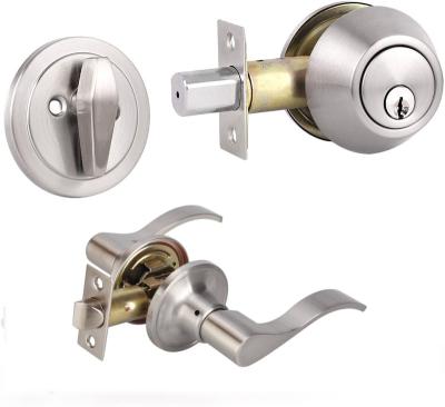 China Single cylinder lock satin nickel front door entry door handle combination lock set lever lock deadbolt keyed likewise combination for sale