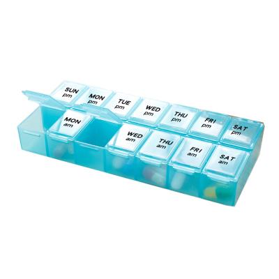 China Eco-friendly Weekly Pill Organizer Travel Medication Pill Case 14 Compartments Plastic Medicine Storage Pill Box Case for sale