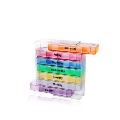 China Business Gift 7 Day Pill Organizer Weekly Tablet Pill Box Medicine Storage Colorful Plastic Pill Cases for sale