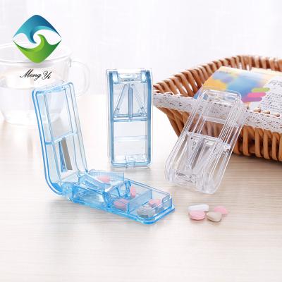 China Eco-Friendly Weekly Pill Organizer Clear Pill Box Rectangle Shape Medicine Case Pill Cutter Divider with Knife Tablet Organizer for sale