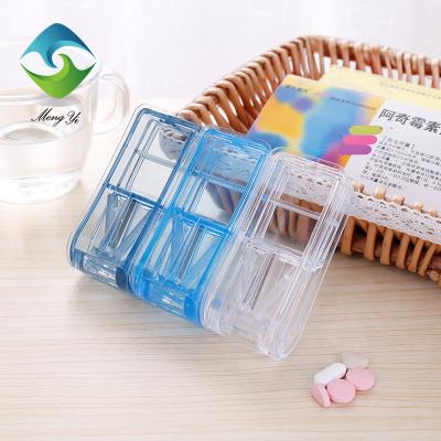 China Eco Friendly Light Blue Pocket Pill Cutter Divider With Storage Medicine Tablet Holder Pill Box for sale