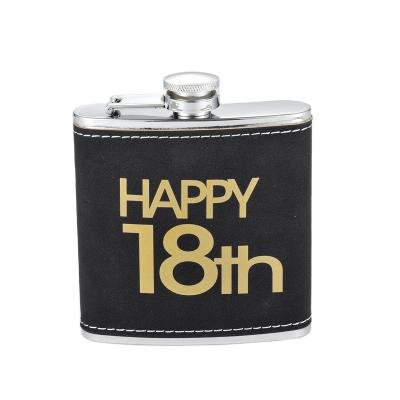 China Promotional Good Quality Custom Liquor Metal 6 Ounce PU Leather Hip Flask for sale