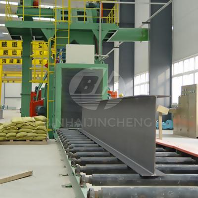 China Building Material Shops Steel Profile H Beam Qingdao Roller Conveyor Pass Through Type Wheel Sandblaster Shot Blasting Machine for sale