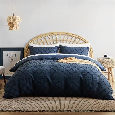 China Anti-Static Tufted Duvet Cover Set - 3 Piece Shabby Chic Duvet Cover Boho Embroidery For All Seasons Navy Queen 90x90' NO Comforter for sale