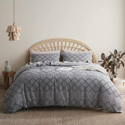 China Anti-Static Tufted Duvet Cover Set - 3 Piece Shabby Chic Duvet Cover Boho Embroidery For All Seasons Gray Queen 90x90' NO Comforter for sale