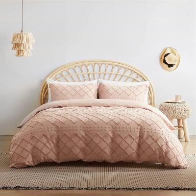 China Anti-Static Tufted Duvet Cover Set - 3 Piece Shabby Chic Duvet Cover Boho Embroidery For All Seasons King Coral Pink 104x90' NO Comforter for sale