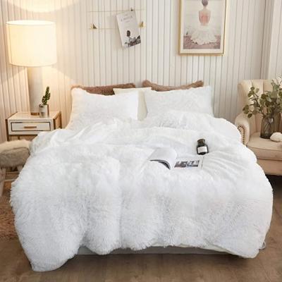 China PASSIONATE Long Plush Shaggy Duvet Cover Set Luxury Crystal Velvet Bedding Sets White ultra soft for sale